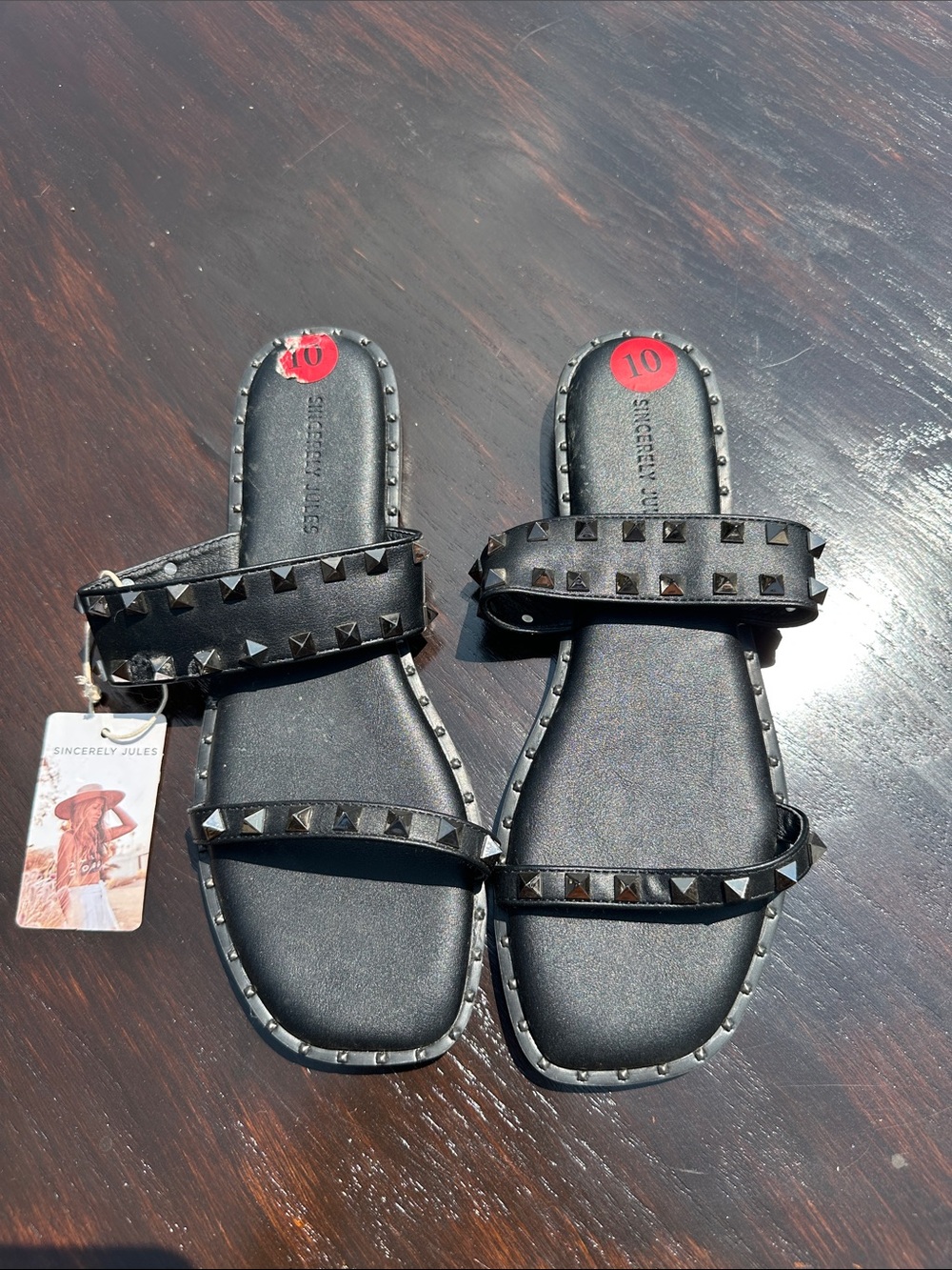 Sincerly Jules Black Pyramid Stud Slide Sandals